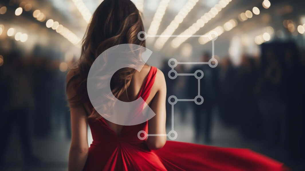 Intra Συλλεκτικό Ξύλινο Παζλ Plywood  4mm - Κομψή γυναίκα με κόκκινο φόρεμα σε πολυσύχναστη εκδήλωση Σε Ξύλινο Κουτί - Διαστάσεις Puzzle: 10x10 cm – 25 κομμάτια