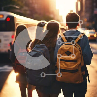 Intra Συλλεκτικό Ξύλινο Παζλ Plywood  4mm - Νέοι που περπατούν με σακίδια σε αστικό περιβάλλον Σε Ξύλινο Κουτί - Διαστάσεις Puzzle: 10x10 cm – 25 κομμάτια - Image 1