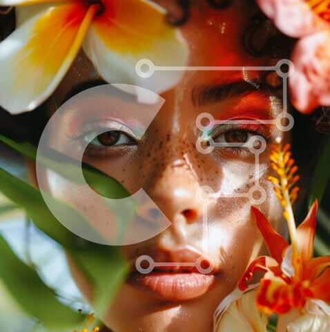 Intra Συλλεκτικό Ξύλινο Παζλ Plywood  4mm - Γυναίκα με λουλούδια στα μαλλιά και γύρω από το πρόσωπο Σε Ξύλινο Κουτί - Διαστάσεις Puzzle: 10x10 cm – 25 κομμάτια - Image 1