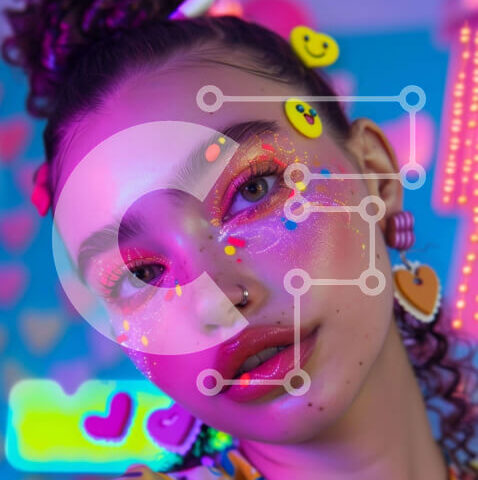 Intra Συλλεκτικό Ξύλινο Παζλ Plywood  4mm - Καλλιτεχνική νεαρή γυναίκα με νέον μακιγιάζ Σε Ξύλινο Κουτί - Διαστάσεις Puzzle: 10x10 cm – 25 κομμάτια - Image 1