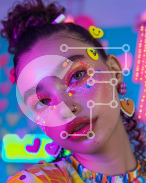 Intra Συλλεκτικό Ξύλινο Παζλ Plywood  4mm - Καλλιτεχνική νεαρή γυναίκα με νέον μακιγιάζ Σε Ξύλινο Κουτί - Διαστάσεις Puzzle: 10x10 cm – 25 κομμάτια