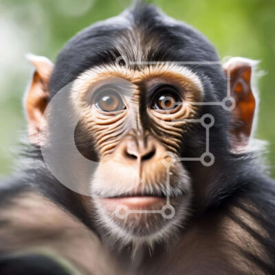 Intra Συλλεκτικό Ξύλινο Παζλ Plywood  4mm - Κοντινό πλάνο του ενήλικου χιμπατζή που κοιτάζει επίμονα την κάμερα Σε Ξύλινο Κουτί - Διαστάσεις: 10x10 cm – 25 κομμάτια - Image 1