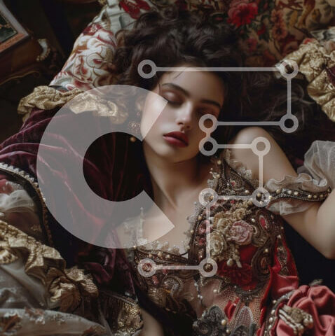 Intra Συλλεκτικό Ξύλινο Παζλ Plywood  4mm - Κομψή γυναίκα με περίτεχνο φόρεμα που στηρίζεται στον καναπέ Σε Ξύλινο Κουτί - Διαστάσεις Puzzle: 10x10 cm – 25 κομμάτια - Image 1