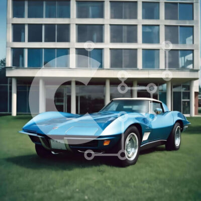 Intra Συλλεκτικό Ξύλινο Παζλ Plywood 4mm - Blue Sports Car παρκαρισμένο μπροστά από το Modern Building Σε Ξύλινο Κουτί - Διαστάσεις Puzzle: 10x10 cm – 25 κομμάτια - Image 1