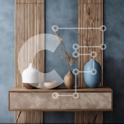 Intra Συλλεκτικό Ξύλινο Παζλ Plywood 4mm - Ξύλινη κονσόλα με βάζα σε μπλε τοίχο Σε Ξύλινο Κουτί - Διαστάσεις Puzzle: 10x10 cm – 25 κομμάτια - Image 1