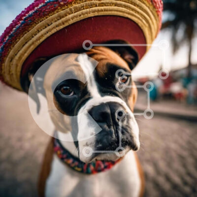 Intra Συλλεκτικό Ξύλινο Παζλ Plywood  4mm - Σκύλος μπόξερ που φορά διακοσμητικό σομπρέρο Σε Ξύλινο Κουτί - Διαστάσεις: 10x10 cm – 25 κομμάτια - Image 1