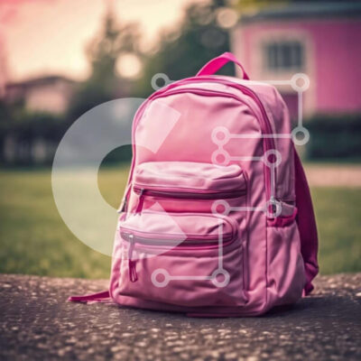 Intra Συλλεκτικό Ξύλινο Παζλ Plywood  4mm - Ροζ σακίδιο μπροστά από μια πολυκατοικία Σε Ξύλινο Κουτί - Διαστάσεις: 10x10 cm – 25 κομμάτια - Image 1