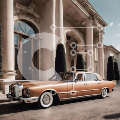 Intra Συλλεκτικό Ξύλινο Παζλ Plywood  4mm - Vintage καφέ αυτοκίνητο σταθμευμένο μπροστά από το κτίριο με στήλες και καμάρες Σε Ξύλινο Κουτί - Διαστάσεις Puzzle: 10x10 cm – 25 κομμάτια - Image 1