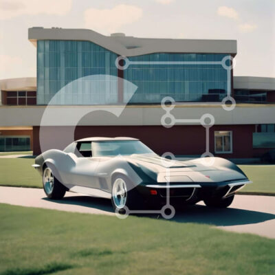 Intra Συλλεκτικό Ξύλινο Παζλ Plywood  4mm - Κλασικό μαύρο σπορ αυτοκίνητο παρκαρισμένο μπροστά σε εντυπωσιακό κτίριο Σε Ξύλινο Κουτί - Διαστάσεις Puzzle: 10x10 cm – 25 κομμάτια - Image 1