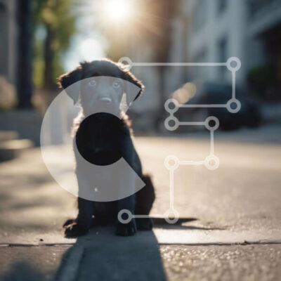 Intra Συλλεκτικό Ξύλινο Παζλ Plywood 4mm - Μικρό μαύρο σκυλί που κάθεται στο πεζοδρόμιο Σε Ξύλινο Κουτί - Διαστάσεις: 10x10 cm – 25 κομμάτια - Image 1