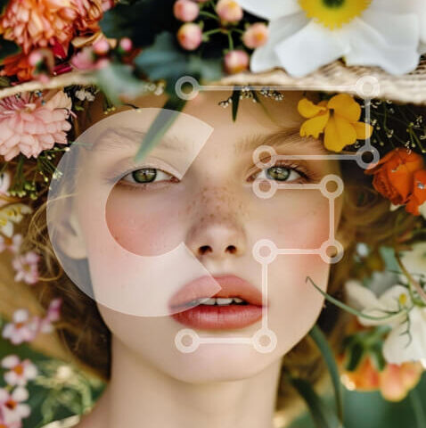 Intra Συλλεκτικό Ξύλινο Παζλ Plywood  4mm - Νεαρή γυναίκα με κομψό ψάθινο καπέλο με λουλούδια Σε Ξύλινο Κουτί - Διαστάσεις Puzzle: 10x10 cm – 25 κομμάτια - Image 1