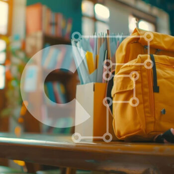 Intra Συλλεκτικό Ξύλινο Παζλ Plywood  4mm - Κίτρινο σακίδιο πλάτης και σχολικά είδη σε ξύλινο τραπέζι Σε Ξύλινο Κουτί - Διαστάσεις Puzzle: 10x10 cm – 25 κομμάτια - Image 1