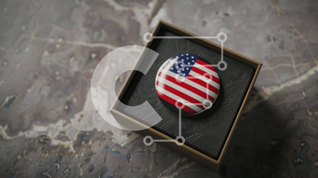 Intra Συλλεκτικό Ξύλινο Παζλ Plywood  4mm - Κουμπί αμερικανικής σημαίας στο μαύρο κουτί Σε Ξύλινο Κουτί - Διαστάσεις: 10x10 cm – 25 κομμάτια