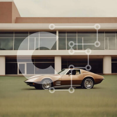 Intra Συλλεκτικό Ξύλινο Παζλ Plywood  4mm - Brown σπορ αυτοκίνητο σταθμευμένο μπροστά από το σύγχρονο κτήριο Σε Ξύλινο Κουτί - Διαστάσεις Puzzle: 10x10 cm – 25 κομμάτια - Image 1