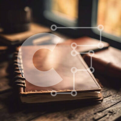 Intra Συλλεκτικό Ξύλινο Παζλ Plywood  4mm - Καφέ δερμάτινο περιοδικό σε παλιό ξύλινο τραπέζι με βιβλία και κύπελλα Σε Ξύλινο Κουτί - Διαστάσεις Puzzle: 10x10 cm – 25 κομμάτια - Image 1