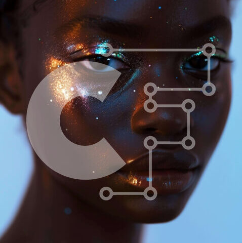 Intra Συλλεκτικό Ξύλινο Παζλ Plywood 4mm - Μαύρη γυναίκα με μπλε και πράσινο γκλίτερ μακιγιάζ Σε Ξύλινο Κουτί - Διαστάσεις Puzzle: 10x10 cm – 25 κομμάτια - Image 1