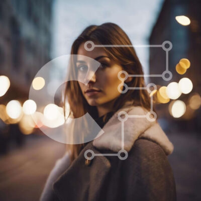 Intra Συλλεκτικό Ξύλινο Παζλ Plywood  4mm - Νεαρή γυναίκα στην πόλη τη νύχτα με θολό φόντο και φώτα Σε Ξύλινο Κουτί - Διαστάσεις Puzzle: 10x10 cm – 25 κομμάτια - Image 1