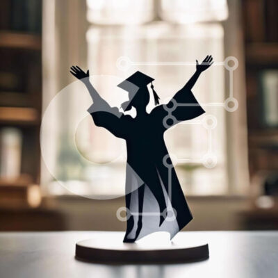 Intra Συλλεκτικό Ξύλινο Παζλ Plywood  4mm - Σιλουέτα του πτυχιούχου μπροστά από τα ράφια Σε Ξύλινο Κουτί - Διαστάσεις Puzzle: 10x10 cm – 25 κομμάτια - Image 1