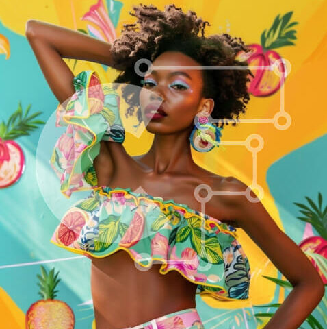 Intra Συλλεκτικό Ξύλινο Παζλ Plywood 4mm - Μοντέρνα γυναίκα που ποζάρει μπροστά από πολύχρωμη τοιχογραφία Σε Ξύλινο Κουτί - Διαστάσεις Puzzle: 10x10 cm – 25 κομμάτια - Image 1