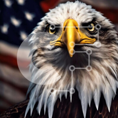 Intra Συλλεκτικό Ξύλινο Παζλ Plywood 4mm - Φαλακρός αετός μπροστά από την αμερικανική σημαία Σε Ξύλινο Κουτί - Διαστάσεις: 10x10 cm – 25 κομμάτια - Image 1