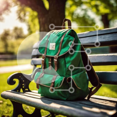 Intra Συλλεκτικό Ξύλινο Παζλ Plywood 4mm - Πράσινο σακίδιο πλάτης στον πάγκο του εξωτερικού πάρκου Σε Ξύλινο Κουτί - Διαστάσεις: 10x10 cm – 25 κομμάτια - Image 1