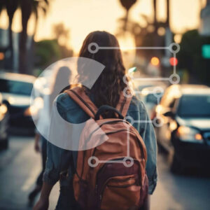 Intra Συλλεκτικό Ξύλινο Παζλ Plywood  4mm - Γυναίκα που ταξιδεύει με σακίδιο σε αστικό περιβάλλον Σε Ξύλινο Κουτί - Διαστάσεις Puzzle: 10x10 cm – 25 κομμάτια