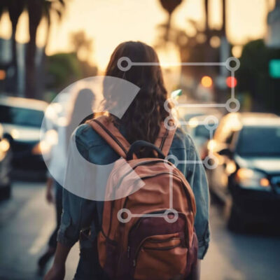 Intra Συλλεκτικό Ξύλινο Παζλ Plywood  4mm - Γυναίκα που ταξιδεύει με σακίδιο σε αστικό περιβάλλον Σε Ξύλινο Κουτί - Διαστάσεις Puzzle: 10x10 cm – 25 κομμάτια - Image 1