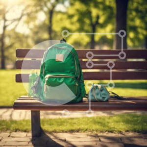 Intra Συλλεκτικό Ξύλινο Παζλ Plywood  4mm - Πράσινο σακίδιο πλάτης και τσάντες στο πάρκο Σε Ξύλινο Κουτί - Διαστάσεις Puzzle: 10x10 cm – 25 κομμάτια