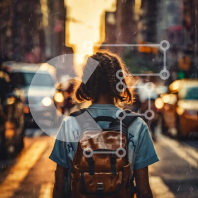 Intra Συλλεκτικό Ξύλινο Παζλ Plywood  4mm - Γυναίκα που περπατά στη βροχή με το σακίδιο πλάτης Σε Ξύλινο Κουτί - Διαστάσεις Puzzle: 10x10 cm – 25 κομμάτια - Image 1