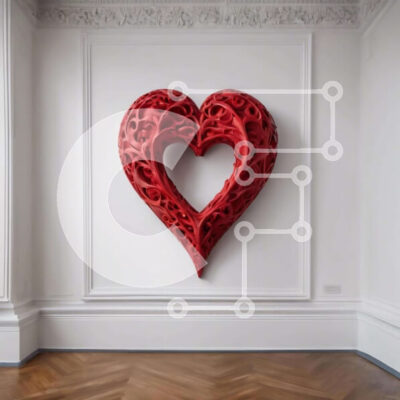 Intra Συλλεκτικό Ξύλινο Παζλ Plywood  4mm - Κόκκινο γλυπτό σε σχήμα καρδιάς σε ένα άδειο λευκό δωμάτιο Σε Ξύλινο Κουτί - Διαστάσεις Puzzle: 10x10 cm – 25 κομμάτια - Image 1