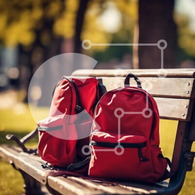 Intra Συλλεκτικό Ξύλινο Παζλ Plywood 4mm - Κόκκινα σακίδια πλάτης στο πάρκο Σε Ξύλινο Κουτί - Διαστάσεις Puzzle: 10x10 cm – 25 κομμάτια - Image 1