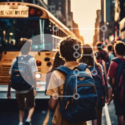 Intra Συλλεκτικό Ξύλινο Παζλ Plywood 4mm - Μαθητές που περπατούν κοντά στο σχολικό λεωφορείο Σε Ξύλινο Κουτί - Διαστάσεις Puzzle: 10x10 cm – 25 κομμάτια - Image 1