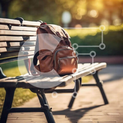 Intra Συλλεκτικό Ξύλινο Παζλ Plywood  4mm - Καφέ σακίδιο πλάτης στον πάγκο του πάρκου Σε Ξύλινο Κουτί - Διαστάσεις Puzzle: 10x10 cm – 25 κομμάτια - Image 1