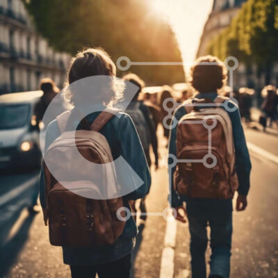 Intra Συλλεκτικό Ξύλινο Παζλ Plywood  4mm - Δύο άτομα που περπατούν με σακίδια σε αστικό περιβάλλον Σε Ξύλινο Κουτί - Διαστάσεις Puzzle: 10x10 cm – 25 κομμάτια - Image 1