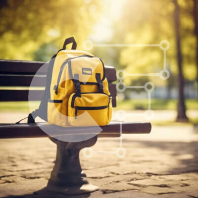 Intra Συλλεκτικό Ξύλινο Παζλ Plywood  4mm - Κίτρινο σακίδιο πλάτης στον πάγκο υπαίθριου πάρκου Σε Ξύλινο Κουτί - Διαστάσεις Puzzle: 10x10 cm – 25 κομμάτια - Image 1