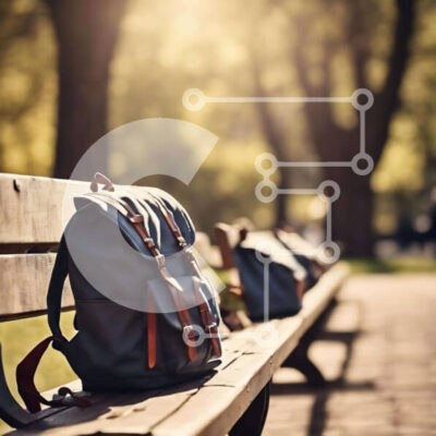 Intra Συλλεκτικό Ξύλινο Παζλ Plywood  4mm - Σακίδια πλάτης σε ξύλινο πάγκο στο πάρκο Σε Ξύλινο Κουτί - Διαστάσεις Puzzle: 10x10 cm – 25 κομμάτια - Image 1