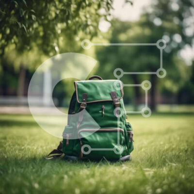 Intra Συλλεκτικό Ξύλινο Παζλ Plywood  4mm - Πράσινο σακίδιο πλάτης στο γρασίδι μπροστά από τα δέντρα Σε Ξύλινο Κουτί - Διαστάσεις: 10x10 cm – 25 κομμάτια - Image 1