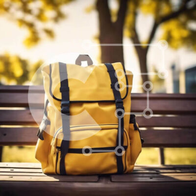 Intra Συλλεκτικό Ξύλινο Παζλ Plywood  4mm - Καλοδιατηρημένο κίτρινο σακίδιο πλάτης σε εξωτερικό πάγκο Σε Ξύλινο Κουτί - Διαστάσεις: 10x10 cm – 25 κομμάτια - Image 1