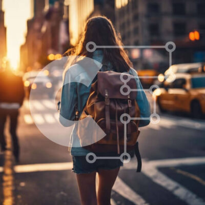 Intra Συλλεκτικό Ξύλινο Παζλ Plywood  4mm - Νεαρή γυναίκα που περπατά με το σακίδιο πλάτης Σε Ξύλινο Κουτί - Διαστάσεις Puzzle: 10x10 cm – 25 κομμάτια - Image 1