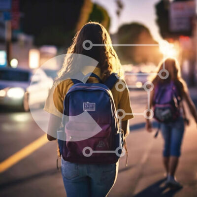 Intra Συλλεκτικό Ξύλινο Παζλ Plywood  4mm - Δύο κορίτσια που περπατούν στην οδό της πόλης με σακίδια Σε Ξύλινο Κουτί - Διαστάσεις Puzzle: 10x10 cm – 25 κομμάτια - Image 1