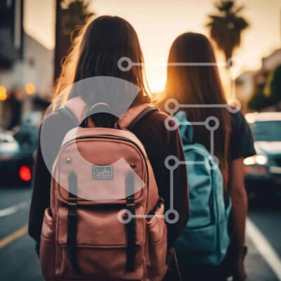 Intra Συλλεκτικό Ξύλινο Παζλ Plywood  4mm - Δύο γυναίκες που περπατούν στην πόλη στο ηλιοβασίλεμα με σακίδια Σε Ξύλινο Κουτί - Διαστάσεις Puzzle: 10x10 cm – 25 κομμάτια - Image 1