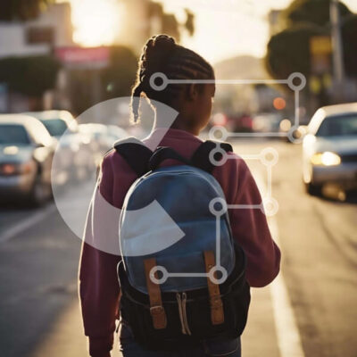 Intra Συλλεκτικό Ξύλινο Παζλ Plywood  4mm - Νεαρή γυναίκα που περπατά στο δρόμο με το σακίδιο Σε Ξύλινο Κουτί - Διαστάσεις Puzzle: 10x10 cm – 25 κομμάτια - Image 1