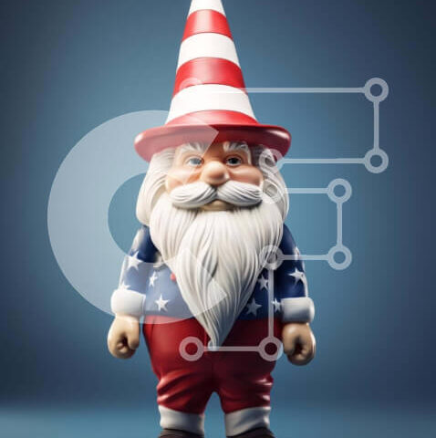 Intra Συλλεκτικό Ξύλινο Παζλ Plywood  4mm - Πατριωτικό παιχνίδι Gnome με πουκάμισο και καπέλο με αμερικανική σημαία Σε Ξύλινο Κουτί - Διαστάσεις Puzzle: 10x10 cm – 25 κομμάτια - Image 1