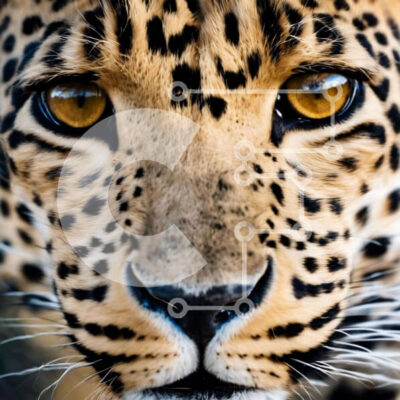 Intra Συλλεκτικό Ξύλινο Παζλ Plywood  4mm - Κοντινό πλάνο του προσώπου της λεοπάρδαλης με τα κίτρινα μάτια Σε Ξύλινο Κουτί - Διαστάσεις: 10x10 cm – 25 κομμάτια - Image 1