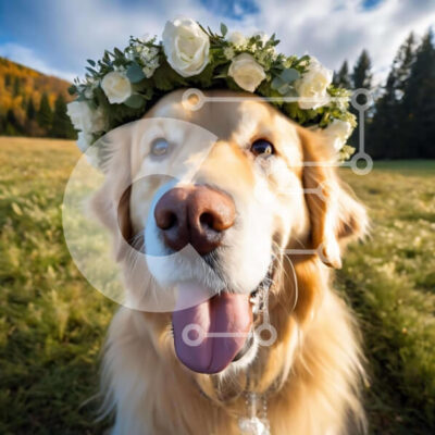 Intra Συλλεκτικό Ξύλινο Παζλ Plywood  4mm - Φιλικό σκυλί Γκόλντεν Ριτρίβερ με Ανθοσυνθέσεις Σε Ξύλινο Κουτί - Διαστάσεις: 10x10 cm – 25 κομμάτια - Image 1