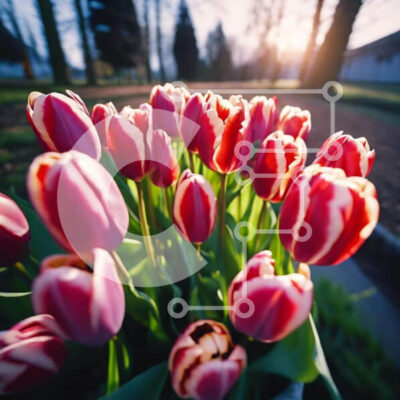 Intra Συλλεκτικό Ξύλινο Παζλ Plywood 4mm - Μπουκέτο με κόκκινες και λευκές τουλίπες την άνοιξη Σε Ξύλινο Κουτί - Διαστάσεις: 10x10 cm – 25 κομμάτια - Image 1