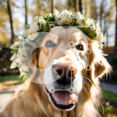 Intra Συλλεκτικό Ξύλινο Παζλ Plywood  4mm - Ευτυχισμένος σκύλος Γκόλντεν Ριτρίβερ με στέμμα λουλουδιών Σε Ξύλινο Κουτί - Διαστάσεις: 10x10 cm – 25 κομμάτια - Image 1