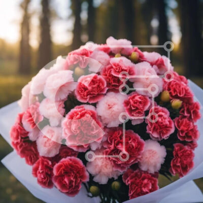 Intra Συλλεκτικό Ξύλινο Παζλ Plywood 4mm - Ροζ και άσπρο μπουκέτο με γαρύφαλλο σε σχήμα ανάποδης καρδιάς Σε Ξύλινο Κουτί - Διαστάσεις: 10x10 cm – 25 κομμάτια - Image 1