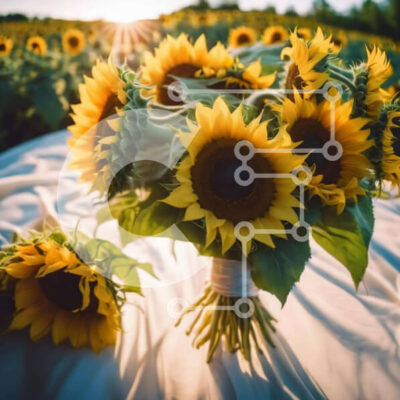 Intra Συλλεκτικό Ξύλινο Παζλ Plywood 4mm - Μπουκέτο ηλίανθου σε ένα χωράφι στο ηλιοβασίλεμα Σε Ξύλινο Κουτί - Διαστάσεις: 10x10 cm – 25 κομμάτια - Image 1