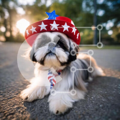 Intra Συλλεκτικό Ξύλινο Παζλ Plywood  4mm - Μικρό σκυλί που γιορτάζει την 4η Ιουλίου με καπέλο με θέμα την αμερικανική σημαία Σε Ξύλινο Κουτί - Διαστάσεις: 10x10 cm – 25 κομμάτια - Image 1